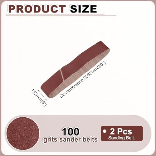 HARFINGTON 6 x 80 Inch Sanding Belts, 2 Pcs 100 Grits Aluminum Oxide