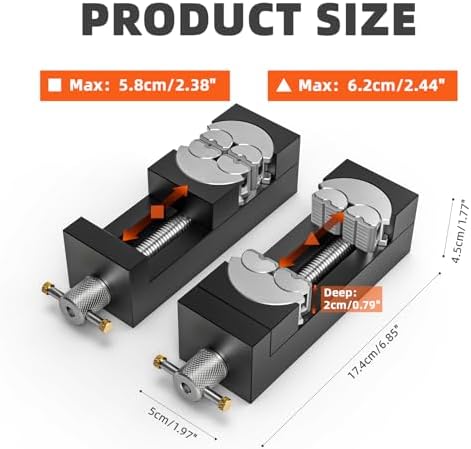 Luvan Self-Adjusting Fractal Vise with Silicone Plugs - Mini Drill Press & Bench Vise Clamp, 2.44" Jaw Opening, CNC Aluminum for DIY, Jewelry, Crafts, Repair (Non-Marring & Secure Grip)