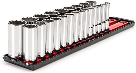 TEKTON 1/2 Inch Drive 12-Point Socket Set, 23-Piece | SHD92121 | (10 - 32 mm), Deep, Socket Rail