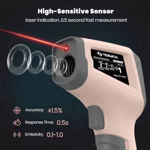 Tilswall Infrared Thermometer, Laser Temperature Gun -58°F~1112°F, Pink