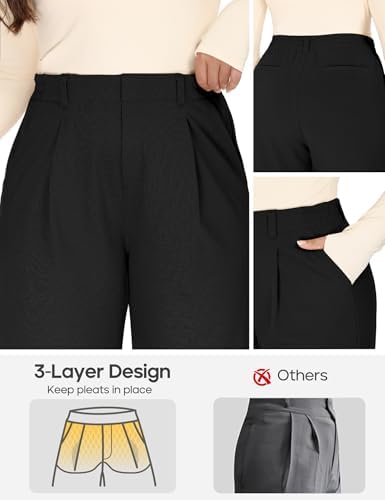 1X-5X Plus Size Wide Leg Dress Pants Women Pull On Stretchy Work Pants
