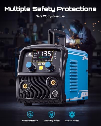 SEESII 135A MIG Welder Kit - Gasless Flux Core, Lift TIG, Stick 3-in-1 Welding Machine with Auto-Darkening Helmet & Gloves, 110V Portable IGBT Inverter Welder with Smart Digital Display