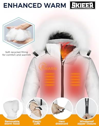 Skieer Women's Ski Jacket Waterproof Warm Puffer Thick Hooded Winter Coat