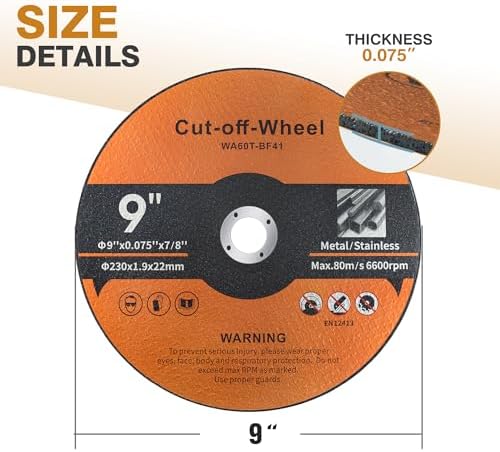 10 Pack Cut Off Wheels 9 Inch Cutting Wheel 9” x 0.075” x 7/8”Metal and Stainless Steel Cutting Disc Fit for Angle Grinder Aggressive Cutting disc for General Purpose Metal Cutting