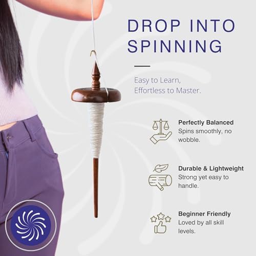Revolution Fibers Artisan Top Whorl Drop Spindle for Beginner & Advanced Hand Spinning - 11 inch Shaft | 3.25 inch Whorl Diameter | Satin Finish | Hand Crafted Rosewood Flora | Spin Roving into Yarn