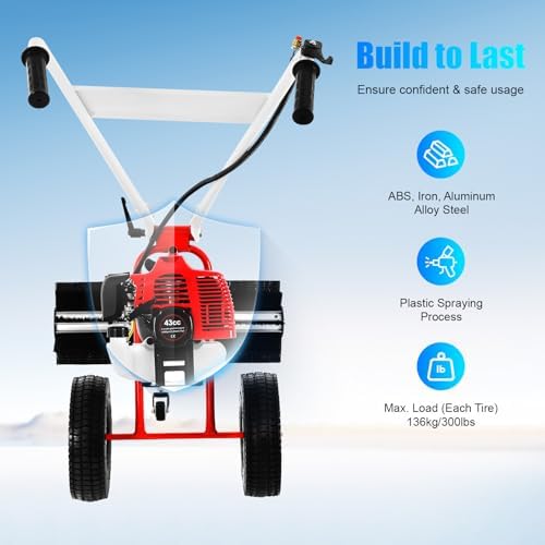 Handheld Lawn Sweeper, 2 Stroke Engine 43CC Gasoline Powered Sweeper, for Park Garden Grass Lawn Gravel Leaves Cleaning