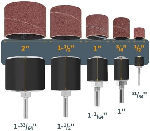 25 Pcs 1/2"-2" Spindle Sanding Drum Kit Sleeves Set for Drill Press Sander Paper