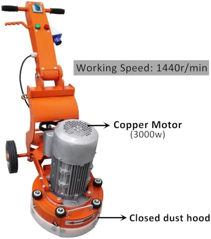 TECHTONGDA 3-Head Electric Concrete Floor Grinder & Polisher 12.9" Grinding Width 0-0.12" Grinding Depth for Home Renovation Remodeling Garages Factories Epoxy Floor 220V Single-phase