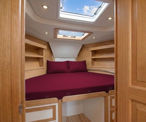 JS Sanders V Berth Boat Sheet 3 Pcs 600 TC Egyptian Cotton,Burgundy