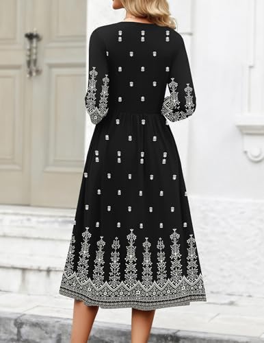 Zeagoo 3/4 Sleeve Women's Dress Casual Aline Summer Fall Midi Long Dresses