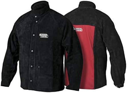 Lincoln Electric Heavy Duty Leather Welding Jacket | Ideal for High Amperage or Out of Position Welding | XXXL | K2989-XXXL, Black/Red