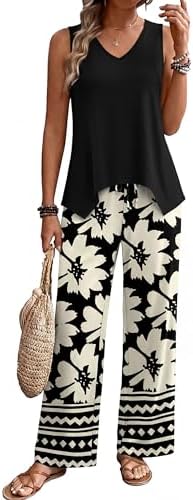 WIHOLL Two Piece Sets for Women Dressy Lounge Sets Summer Outfits Cruise Travel Beach Vacation Casual Wide Leg Pants Set