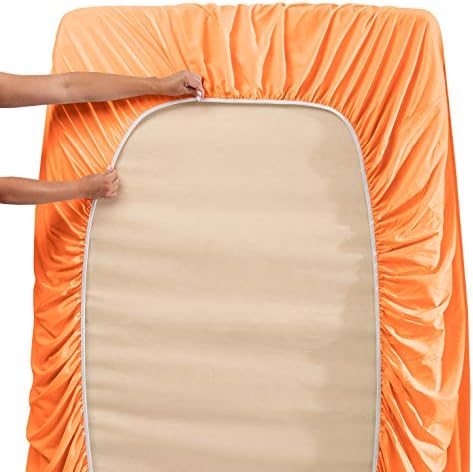 Hearth & Harbor Full Size Sheets - 4 Piece Bed Sheet Set, Hotel Luxury Double Brushed Bed Sheets - Extra Soft Bedding Sheets & Pillowcases, Full, Apricot Orange