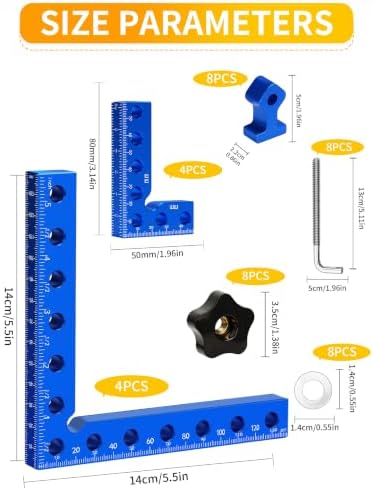 8PCS 90° Corner Clamps for Woodworking, Aluminum Right Angle Kit