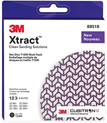 3M XtractNet Disc 710W, 5 in, 12 Piece Multi-Pack Hook and Loop Sanding Discs, 80+, 120+, 180+, 220+, 240+, 320+, Virtually Dust-Free, Assorted Grades, 88518, Case of 20,Purple