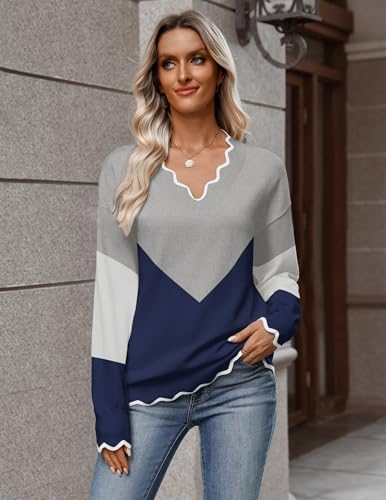 Zeagoo Women's 2026 Fall V Neck Sweater Long Sleeve Lightweight Knit Tops