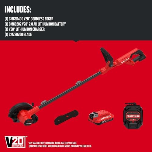 CRAFTSMAN Cordless Edger Lawn Tool, 20V MAX Battery, Charger and Blade Included, Lightweight Lawn Edger, 7.5 in Cutting Width, 1000 Ft of Edging per Charge (CMCED400D1)