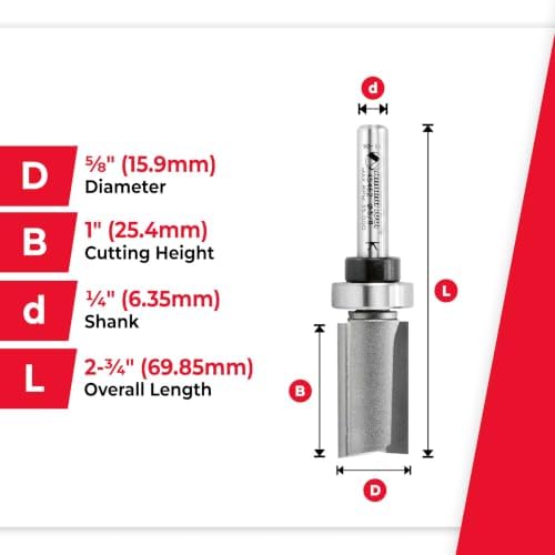 Amana Tool 45462 Carbide Tipped Flush Trim Plunge Template 5/8 D x 1 Inch CH x 1/4 SHK w/ Upper Ball Bearing Router Bit