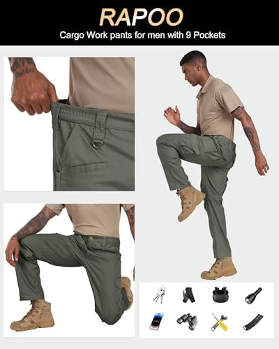Rapoo Men's Ripstop Cargo Pants Work Pants EDC with 9 Pockets Hiking Pants