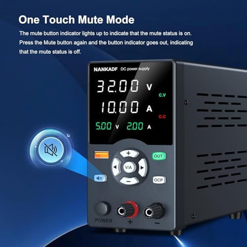 DC Power Supply, 30V 10A Variable Power Supply with Output Button, USB Fast Charging Port/USB Output Current Display, Bench Power Supply with OCP Short Circuit Alarm, Mute Mode