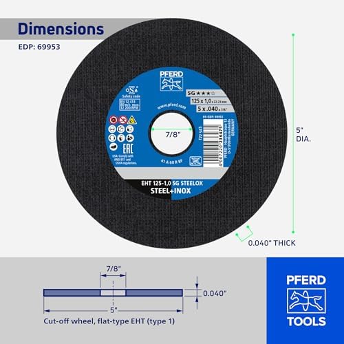 Pferd SG STEELOX Type 1 Cut-Off Wheel, 5" x 0.040" x 7/8" (Pack of 25)