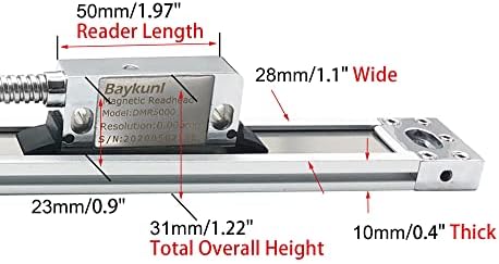 LCD Screen 2 Axis Digital Readout Display High Accuracy Magnetic Scale Encoder 1um Resolution 320mm and 5um Resolution 1020mm ((12"x40") for Lathe Machine