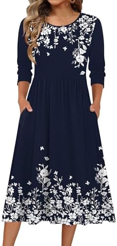 Zeagoo 3/4 Sleeve Women's Dress Casual Aline Summer Fall Midi Long Dresses