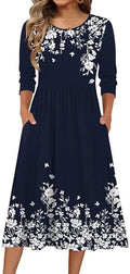 Zeagoo 3/4 Sleeve Women's Dress Casual Aline Summer Fall Midi Long Dresses