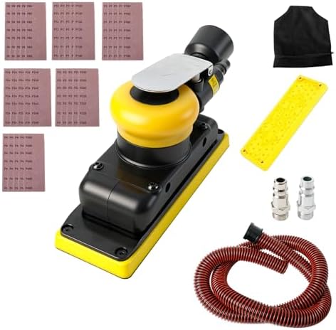 Pneumatic Random Orbital Sander, 70 mm x 198 mm 1/8" vacuum Air Sanderr, 10,000 Max OPM Dust Bag Style with Extra Hook-Loop Pad and 30pcs (80/120/180/240/320/400) Mesh Sandpapers