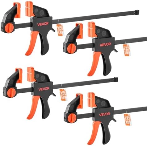 VEVOR Bar Clamps for Woodworking, 2-Pack 12 inch and 2-Pack 6 inch, One-Handed Clamp/Spreader, Quick-Grip F-Clamp with 154 lbs Load Limit, Premium Plastic and Steel, for Woodworking Metal working