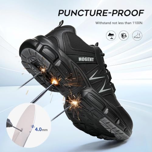 Hogent Steel Toe Shoes for Men Women - Non Slip & Lightweight Work Shoes