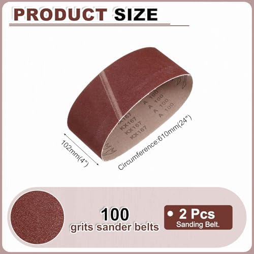 HARFINGTON 4 x 24 Inch Sanding Belts, 2 Pcs 100 Grits Aluminum Oxide Abrasive Belt Sander File Belt for Woodworking, Metal Polishing, Knife Sharpener