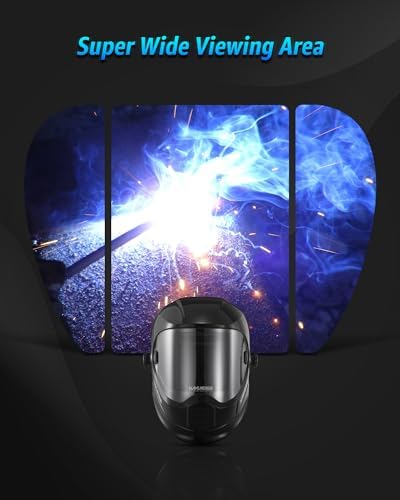 MANUSAGE Panoramic View Welding Helmet Auto Darkening, Welding Hood with 4 Arc Sensor Solar Power, True Color Shade 5-8 and 9-13 Idear for TIG MIG ARC, Adjustable Delay and Sense (E980S)