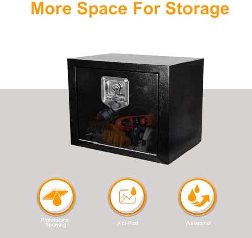 Underbody Truck Box Steel Storage Tool Box,18 x 12 x 14 Tool Chest Organizer w/Lock and Keys For Pickup,Truck Bed, RV, Trailer,Heavy Duty Waterproof Black box