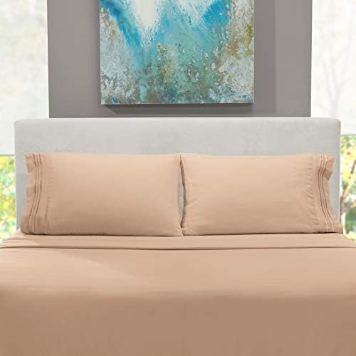 Hearth & Harbor Queen Size Sheets - 4 Piece Bed Sheet Set, Hotel Luxury Double Brushed Bed Sheets - Extra Soft Bedding Sheets & Pillowcases, Queen, Taupe