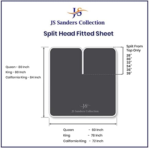 JS Sanders Collection Split Head Sheet Set Cal. King Size,Dark Grey
