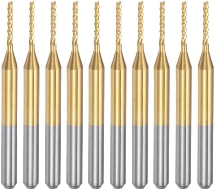 uxcell 10Pcs 1.1mm Titanium Coat Carbide End Mill Engraving Milling Cutter CNC Router Bits for PCB Machine, 1/8" Shank