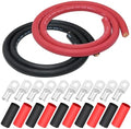 1/0 Gauge Welding Cable,iGreely 1/0 AWG Pure Copper Battery Welding Wires for Auto Solar Generator,5pcs of 5/16""& 5pcs 3/8""Copper Lug Terminal Connector with Heat Shrink Tubing 5Ft Black+5Ft Red