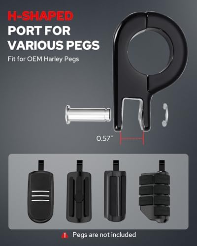 Benlari Highway Pegs P-Clamp Mount Kit, A3 Steel Motorcycle Foot Pegs Fit for 1" & 1.25'' Crash Bars Foot Bracket Clamp Compatible with Harley Touring Electra Road King Road Glide(Black)