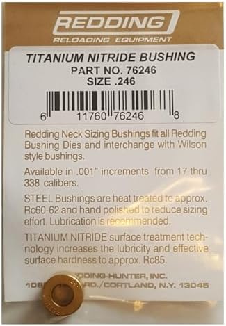 Redding Reloading Titanium Nitride 1/2'' O.D. x 3/8'' Long Neck Sizing Bushing | Precision Steel Reloading Bushing with Increased Surface Hardness & Reduced Sizing Friction