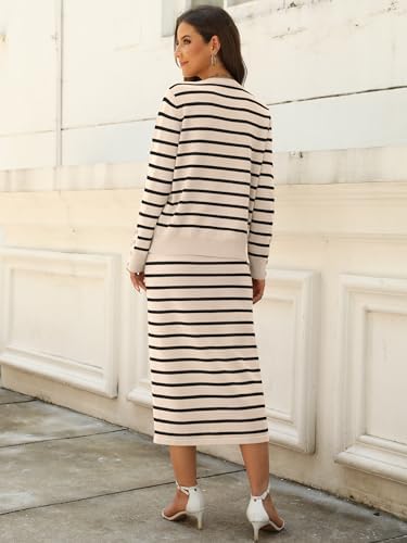 ANRABESS Women 2 Piece Striped Sweater Skirt Set
