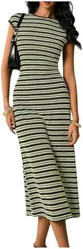 SOLY HUX Women's Striped Midi Dress Casual Work Knit Bodycon Summer Dresses