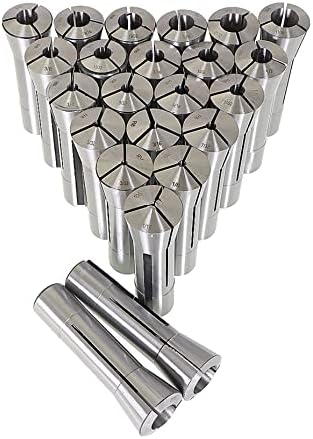 kimllier 23Pcs Mill Collets Set Mill Chuck Holder Kit 1/16-3/4 R8 Collet Set Threaded Internally 7/16-20 R8 Accuracy Round Spring Collet