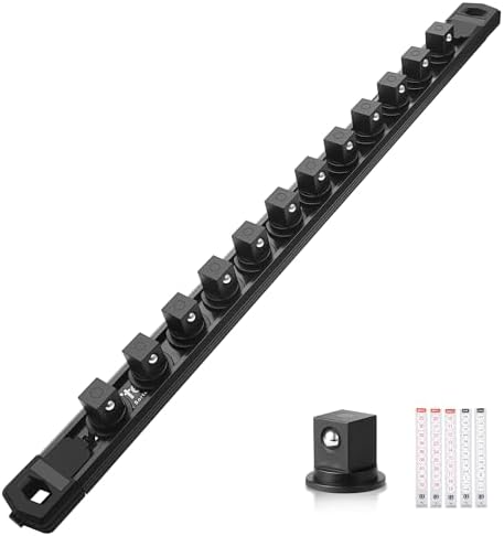Reniteco Magnetic Socket Organizer, 1/2” Aluminum Alloy Rail, 12 Clips | Heavy-Duty Socket Rails, Removable 360° Swivel ABS Clips, Magnetic Base, Tool Box Drawer or Wall Mount