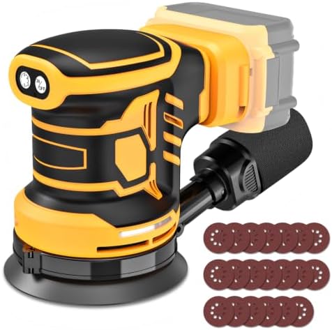 Cordless Sander Compatible with DeWalt 20v Battery, Random Orbit Sanders Brushless Motor 5 Inch with 6 Variable Speed 9700-19000RPM, 20PCS Sanding Discs & Dust Collector for Sanding (No Battery)
