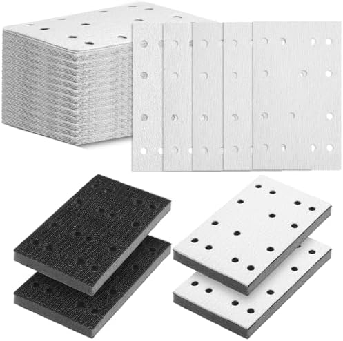 100 Pack 80 x 133 mm Rectangular Abrasive Sanding Sheet Bulk Set P80 120 150 180 220 Grit with 4 Soft Black Foam Sanding Pad Sandpaper for Sheet Sanders Compatible with Festool Rs400 Ls130