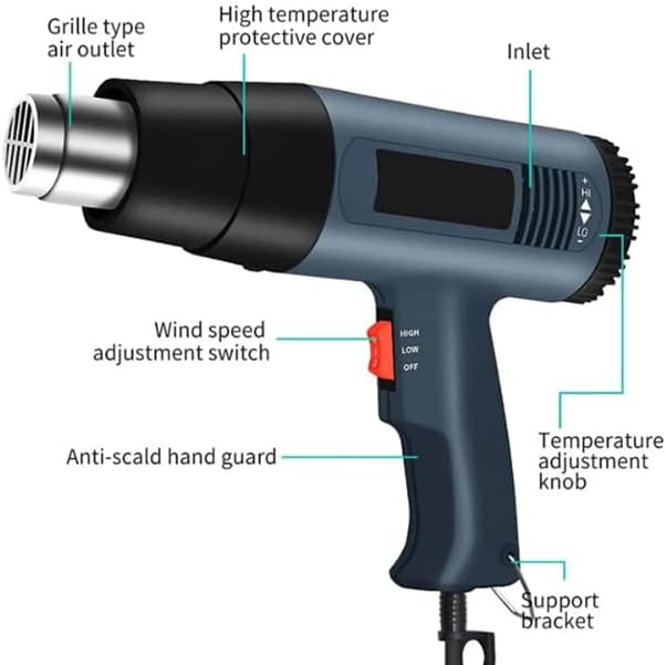 Portable Heat Gun 2500W 110V/220V Temperatures Adjustable Electric Heat Gun Can Be Applied in Soldering, Welding PVC
