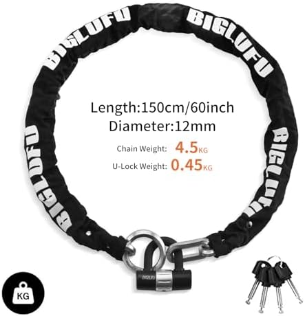 Motorcycle Chain Locks, Anti Theft Bike Lock with 5FTx12mm Security Chain