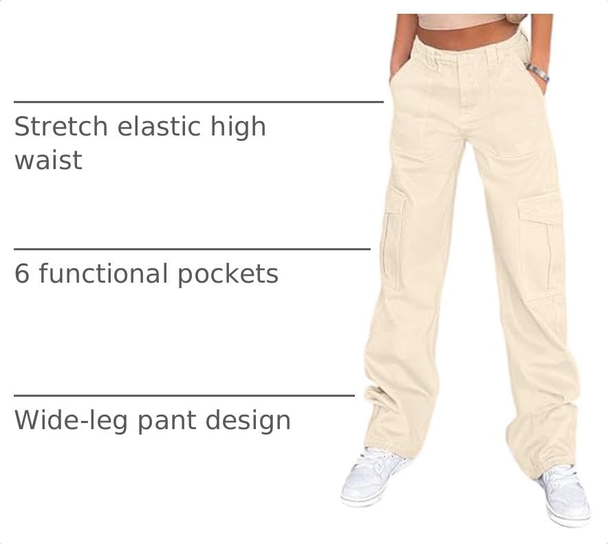 Lepunuo Cargo Pants for Women High Waisted Casual Pants Baggy Stretchy Wide Leg Y2K Streetwear with 6 Pockets