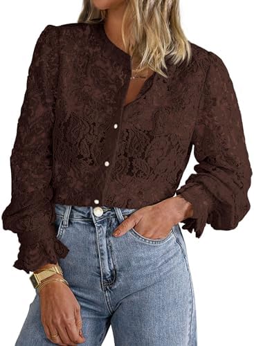 PRETTYGARDEN Women's Fall Trendy Long Sleeve Lace Tops